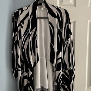 dressbarn Black and White Draped Open-Front Top